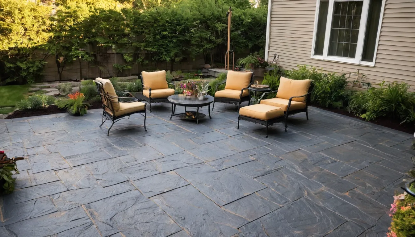 A stamped concrete patio behind a home in the Chesapeake Beach area