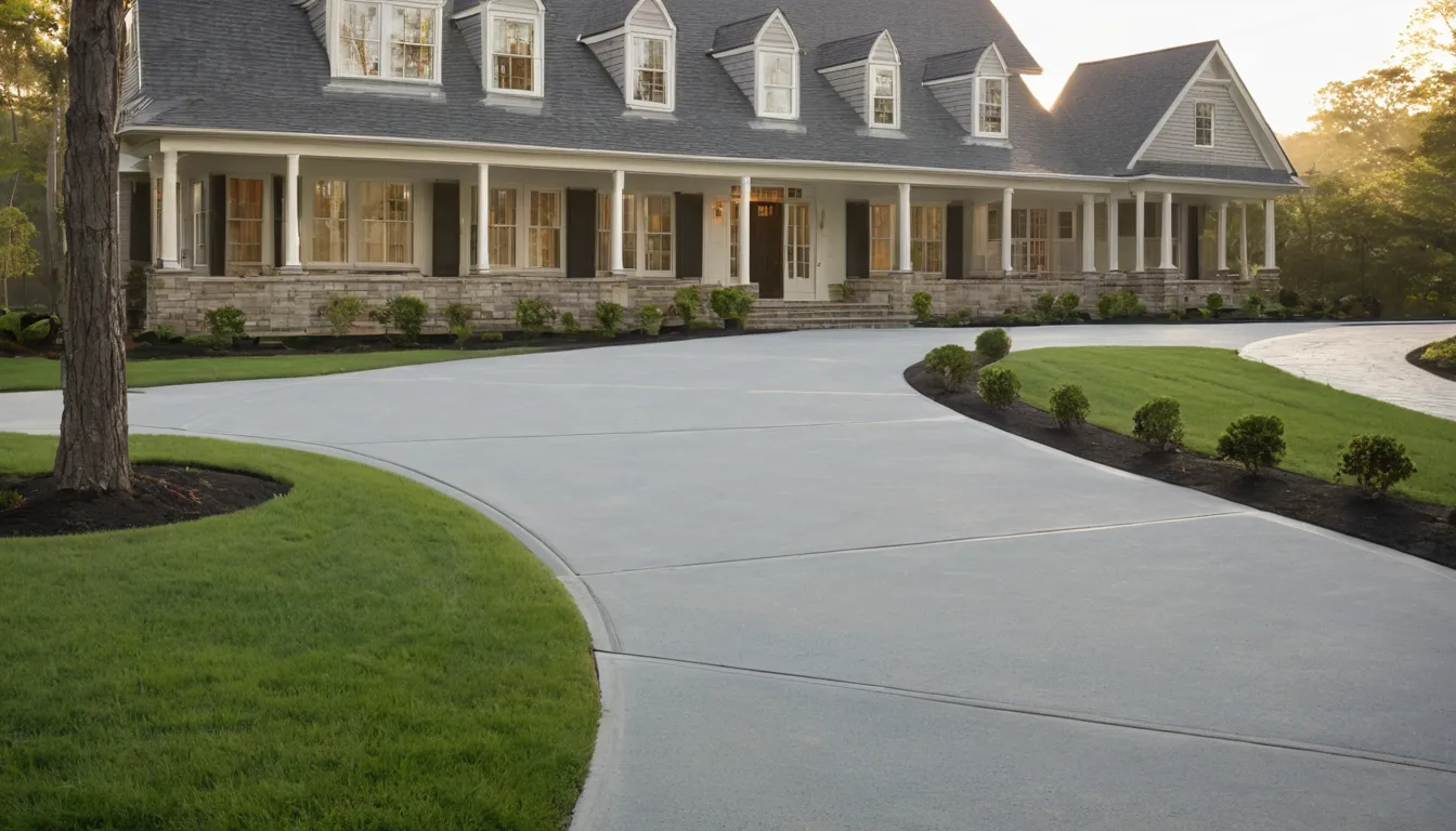 A freshly poured concrete driveway beside a colonial home in Chesapeake Beach